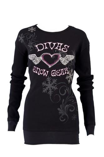 Divas snow gear ladies winged heart long sleeve thermal shirt - black (xl)