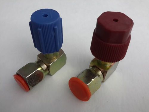 02pcs a/c 90 degrees 7/16l 3/8h adapter retrofits r12 to r134a w/2 free caps
