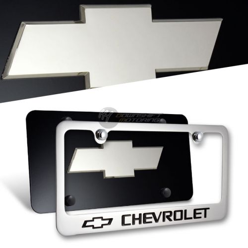 3d chevrolet stainless steel license plate frame w/ caps -2pc front &amp; back set