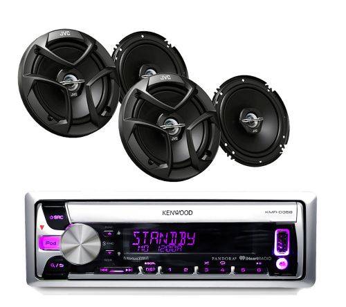Kmr-d358 boat cd/mp3 usb ipod iphone pandora receiver+ 4 jvc 6.5" 2-way speakers