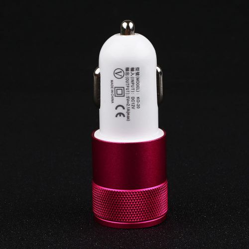 Dual usb port car cigarette lighter socket charger metal adapter plug red