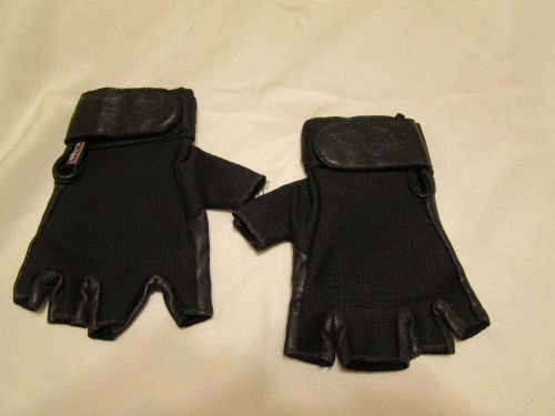 New women's black leather harley davidson fingerless gloves. one size -stretch