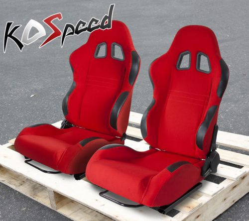 Type-7 black and red woven fabric fully reclinable racing seats pair+sliders