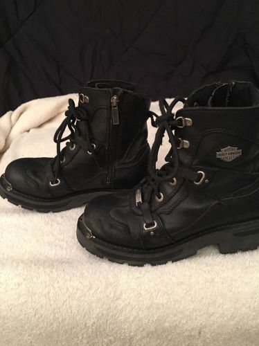 Women's harley-davidson black leather ankle-high lace up motorcycle boots 8 zip