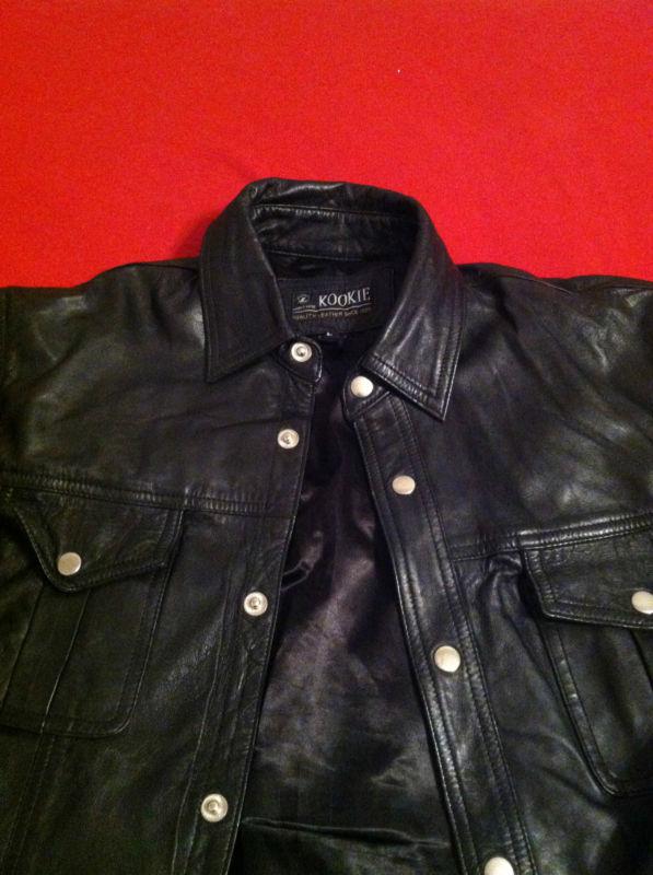 Vintage kookie leather shirt / motorcycle  jacket - men's large - very soft  euc