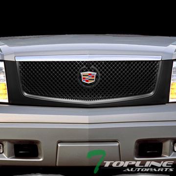 Blk mesh front hood bumper grill grille+logo emblem 02-06 cadillac escalade