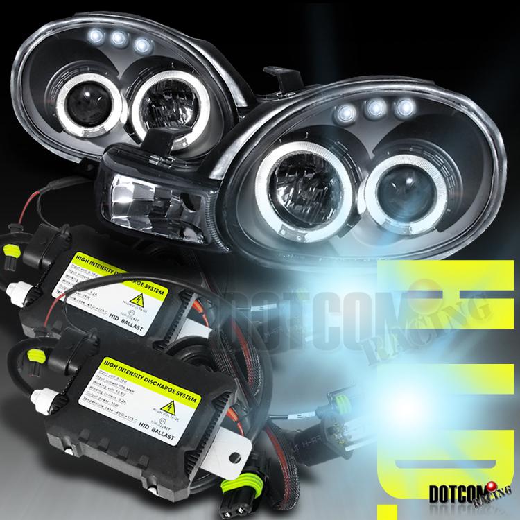 00-02 dodge neon black halo headlights+6000k slim xenon hid