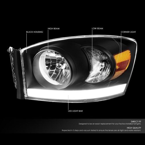 Black LED DRL Headlights Assembly For 2006-2009 Dodge Ram 1500/2500/3500 NEW SET, US $271.00, image 3