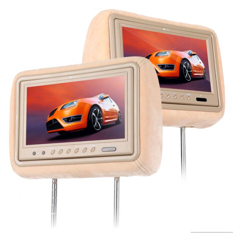 In car pair of 9" wvga lcd beige cover pillow moquette headrest 16:9 screen