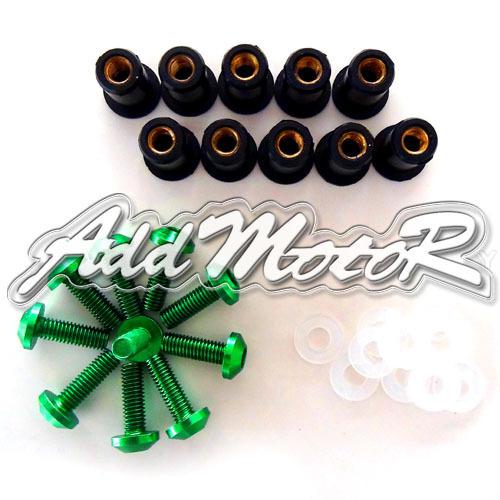 5 mm green motorcycle windshield windscreen screws bolts washers nuts kit 10x 