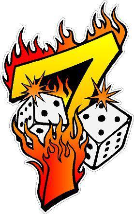 Dice * lucky 7 flaming decal / sticker   * new *  gambling