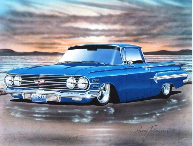 1960 chevy el camino hot rod car automotive art print blue