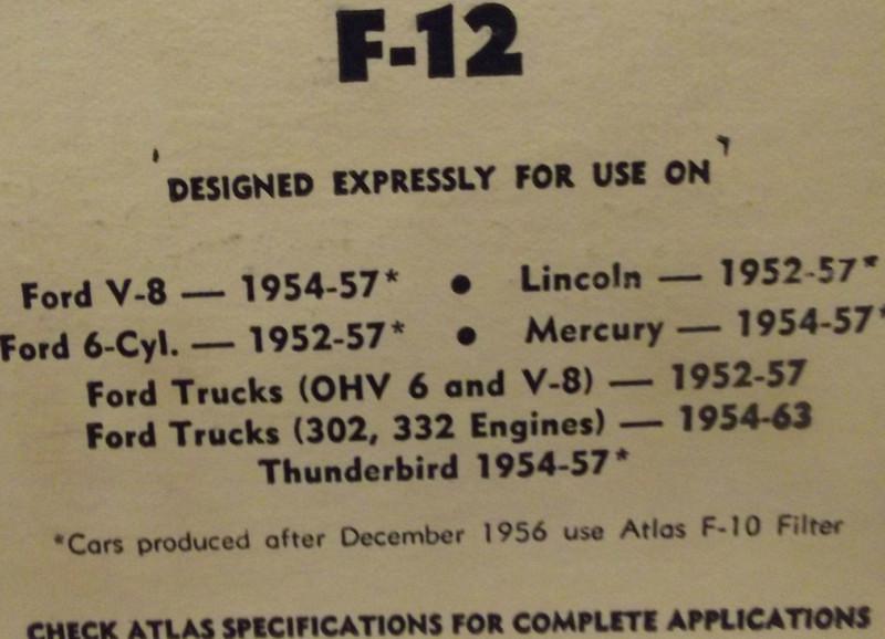 1952-1957 FORD Oil Filter LOT by ATLAS F-12 ROTUNDA R1-F HASTINGS P314, US $19.99, image 3