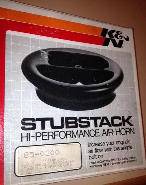 K&n stubstack 85-0200 for holley 4150 4160 air horn sub stack substac