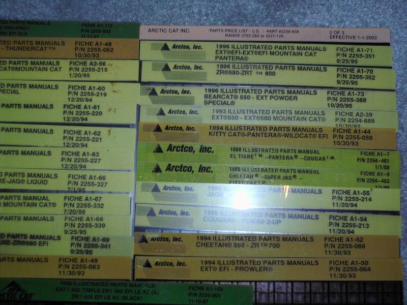 Buy LOT 25 ARCTIC CAT MICROFICHE CARDS PARTS LIST DIAGRAMS SNOWMOBILE ZR ZRT PANTERA in Palos