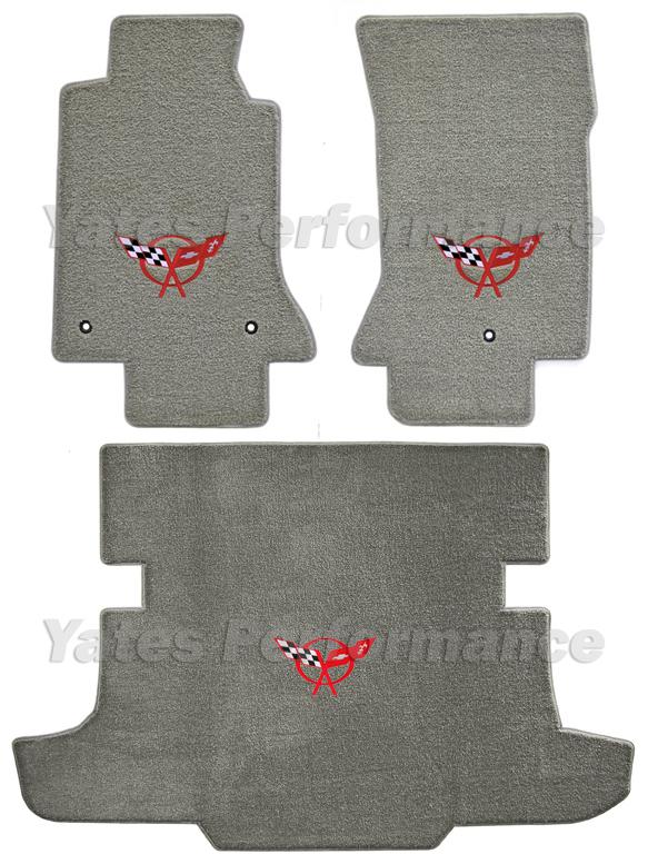 1997-2004 corvette lloyd mats grey front floor mats w/ red & black c5 flags logo