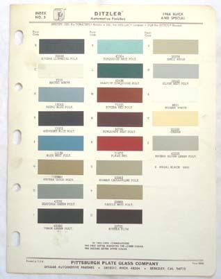 1966 buick  ppg  color paint chip chart all models original 