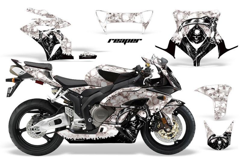 Amr racing graphics decal wrap kit- honda cbr1000 street bike, 04-05 reaper wht