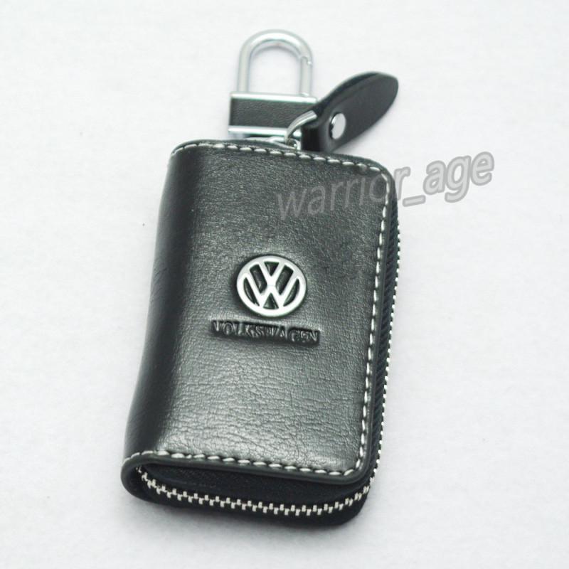 Genuine leather black key chain holder case bag for vw volkswagen quality