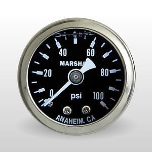 Marshall gauge 0-100 psi 1.5" diameter liquid 1/8" npt black fuel pressure gauge