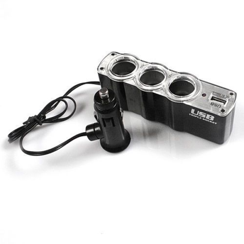 3 way auto car cigarette lighter socket splitter dc 12v charger adapter with usb