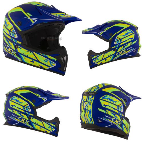 Mx helmet ckx tx 696 camo blue/green/yellow mat small adult motocross off road