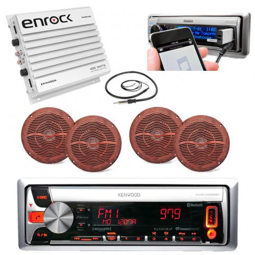 Kenwood boat bike cd aux radio receiver, 400w amp, antenna, 4 wood look speakers