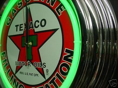 Texaco  billiards pool garage man cave neon bar pub sign clock