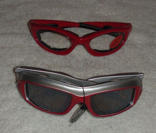 Motorcycle riding sunglasses foam insert 2 pair - dark and clear lens red