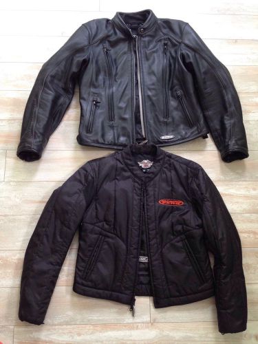 Harley davidson fxrg black leather motorcycle jacket 98520-05vw women&#039;s size m