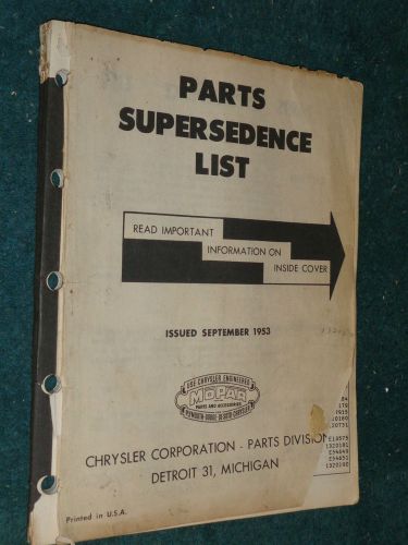 1953 chrysler plymouth dodge desoto parts history book / orig. supersedence