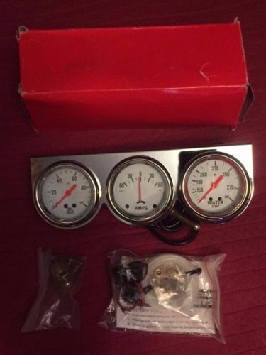 Chrome steel triple gauge kit oil pressure ammeter water temperature mechancial