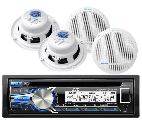 4 white lanzar marine 5.25&#034; speakers, jvc marine bluetooth usb cd aux receiver