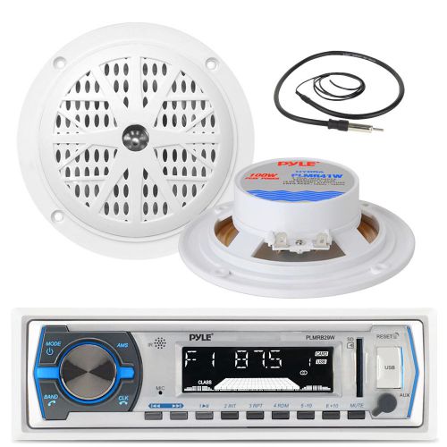 Find Black 4" 100W Marine Speakers, Pyle White USB Bluetooth Receiver