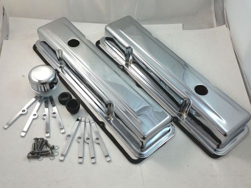 Sb chevy sbc chrome valve cover kit w/ tall valve covers 283 305 307 327 350 v8