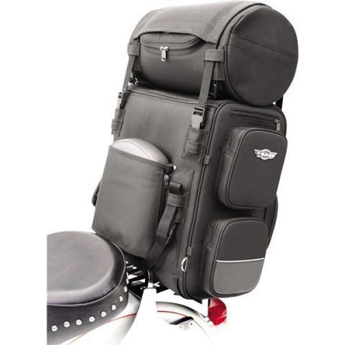 Black t-bags lonestar sissy bar bag with top roll and net motorcycle luggage