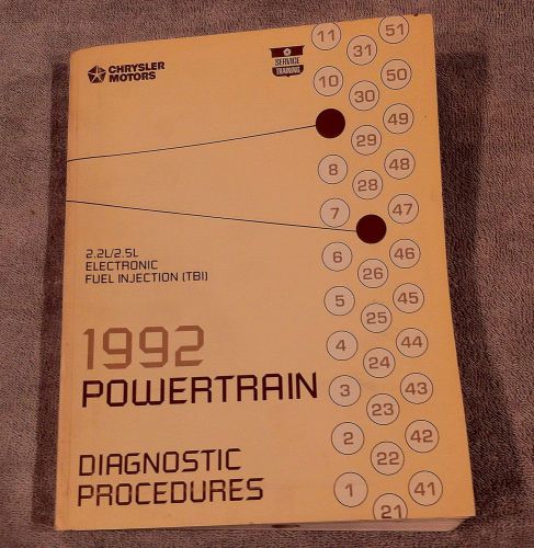 1992 92 chrysler 2.2 2.5 tbi oem factory service powertrain diagnostic manual