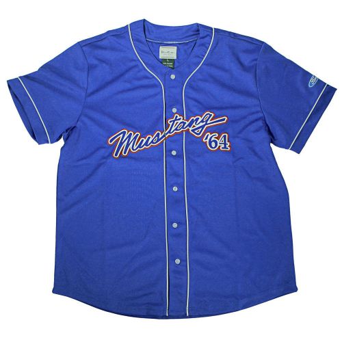 Apparel baseball jersey button-up short sleeve mustang 64 blue large