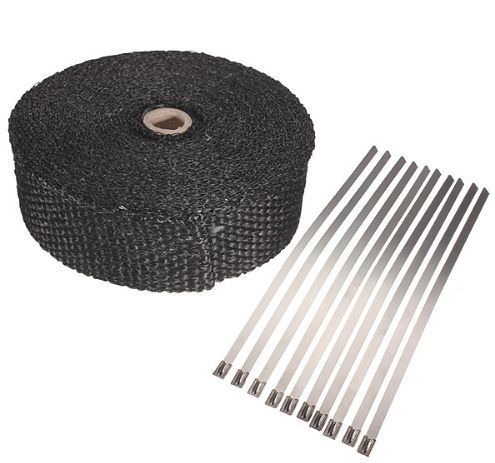 Exhaust header fiberglass heat wrap car or motorcycle 2&#034; by 5m with ties kit