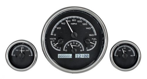 Universal 3 triple round analog dash gauges black alloy / white display vhx-1013