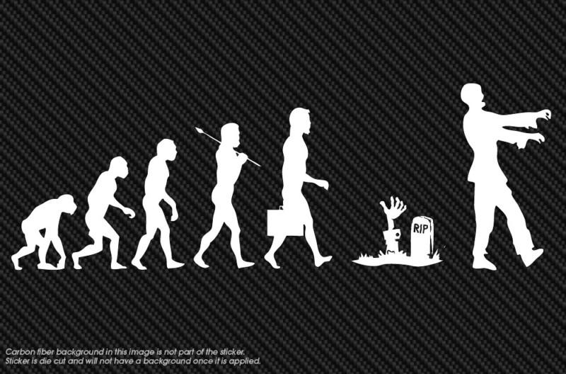 Zombie evolution walking graveyard sticker dead man ape white vinyl decal 5x14in