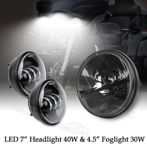 7&#034; headlight cree 40w w/2x 4.5&#034; led auxiliary foglights for harley motorcycle