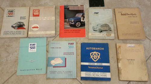 Fiat 500 600 autobianchi lot of rare owners manuals body work and parts manuals