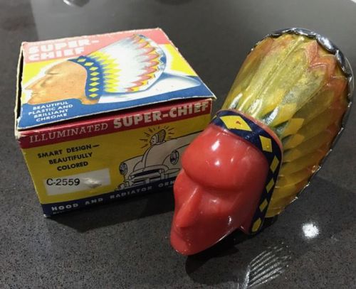 1950's new pontiac super chief lighted indian head hood ornament c-2559 / c2559