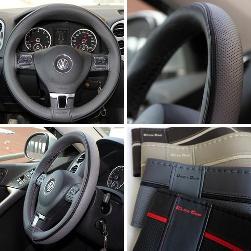 47014 14"-15" 38cm steering wheel cover grey+gray leather fiat wrap bmw audi suv
