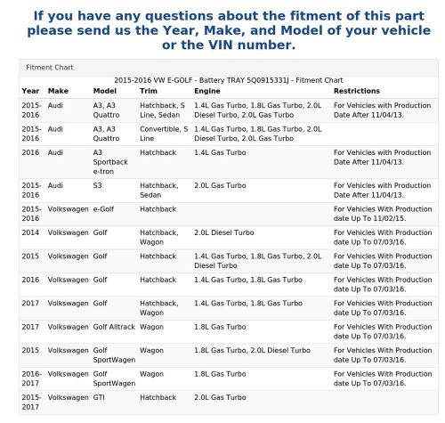 2015-2016 vw e-golf - battery tray 5q0915331j