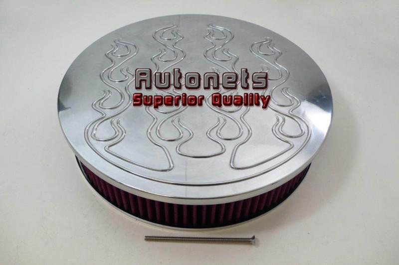Find 14" Round Flamed Aluminum Air Cleaner Universal Fit Washable