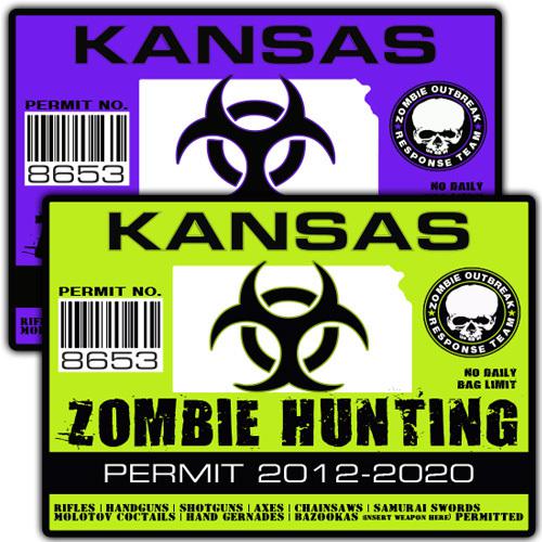 Kansas zombie outbreak response team decal zombie hunting permit stickers a