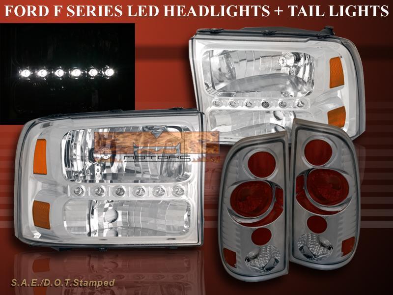 Find 19992004 FORD F250 F350 SUPER DUTY CHROME HEADLIGHTS LED + SMOKE