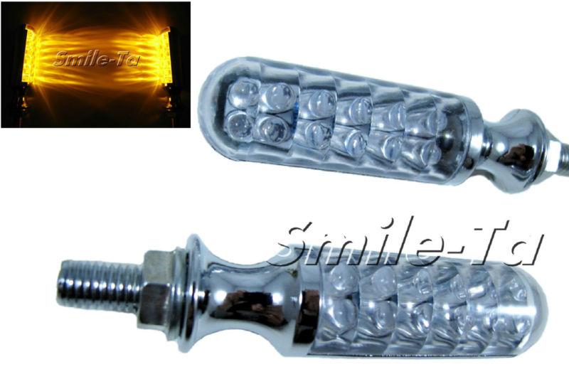 Motorcycle chrome 12 led turn signal indicators blinker amber light  --